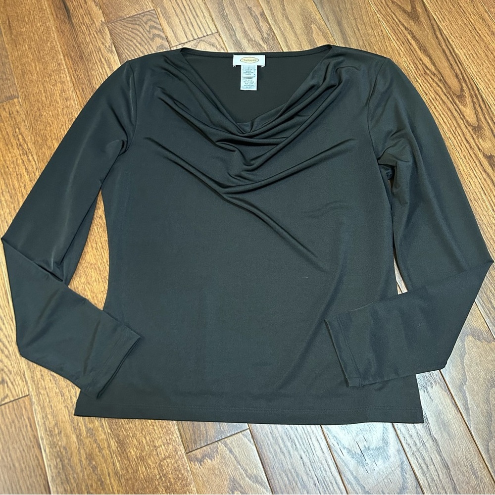 Talbots Black Draped Neck Cowl Neck Blouse - size S